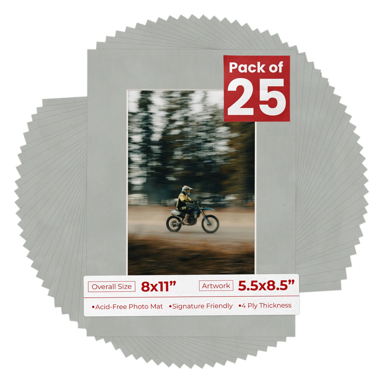 Light Grey Suede Mat Board for 8x11 Frames - Fits 5.5x8.5 Photos